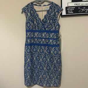 NWT ELEGANT SIMPLY LILIANA BLUE DRESS CREAM LINING